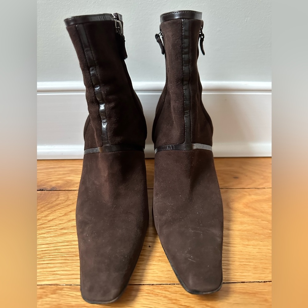 Narciso Rodriguez brown suede with leather trim heeled booties.  5.5